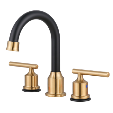 Brass Brushed Gold and Black Double Handle 3 Hole Widespread Bathroom Faucet