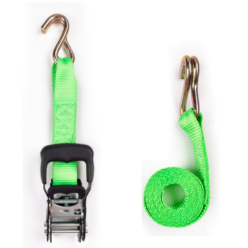 1.5" 2T 38mm Rubber Handle Ratchet Buckle Tie Down Green Strip Belt With 1.5 Inch Double S Hooks
