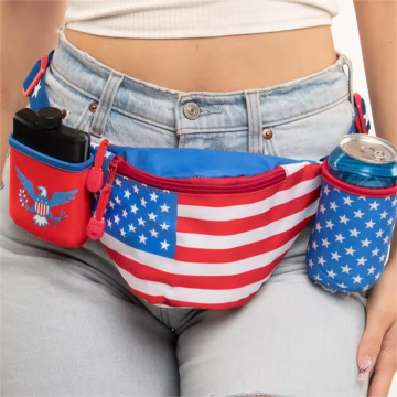 USA Fanny Pack with Drink Holder - New American Flag Festival Accessory