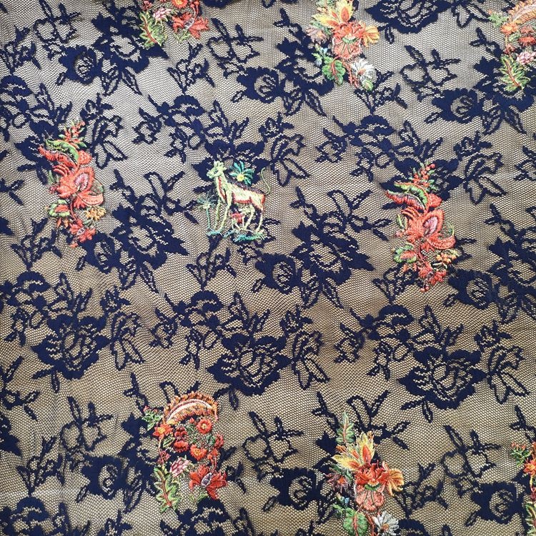 Luxus Blumenstickerei Spitzenkleid Polyester Stoff