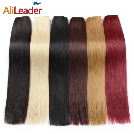 AliLeader Wholesale 22'' Long Straight Colored Hairpiece Synthetic Clip In Hair Extension With 5 Clips