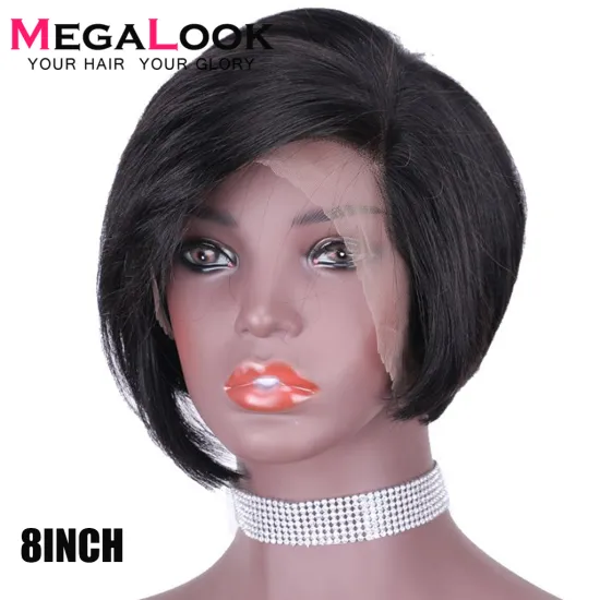 Megalook  T-part  Front Lace  Hair  Pixie Cut Wig ,brazilian  Human Hair Wig