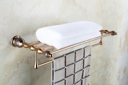 Rose gold brass inlaid jade double towel rack