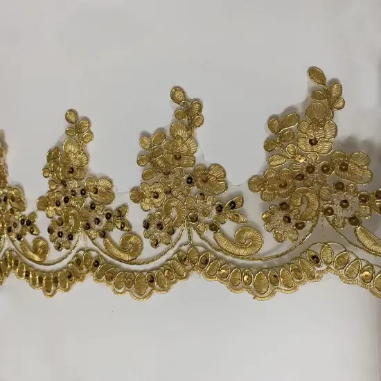 1Yard Hot Sale Gold Mesh Lace Trim Applique Trimming Luxury Embroidery Lace Fabric for sewing Wedding Dresses Craft 13.5cm