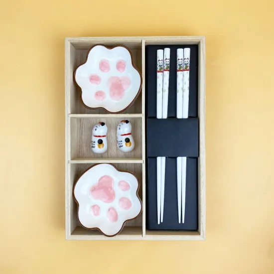 Exquisite Cat Paw Shape Dish & Chopstick Gift Set