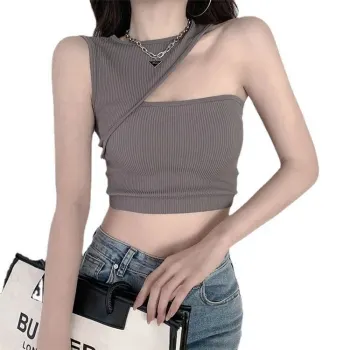 Women's Knitted Irregular Off-Shoulder Crop Top Vests