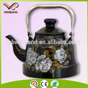 large and black enamel drinkware, old-fashioned cheap camping kettle