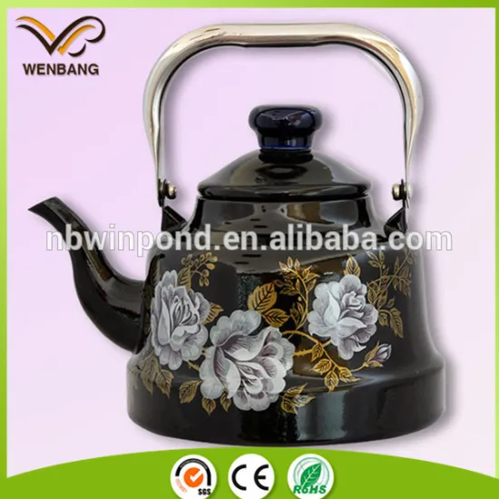 large and black enamel drinkware, old-fashioned cheap camping kettle