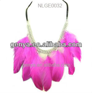 Fashion Distinctive pink feather necklace