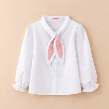 Toddler Girls Blouses Shirts Clothes White Shirt For Girl Scarf Pink Necktie Long Sleeve Formal Cotton School Student Uniform