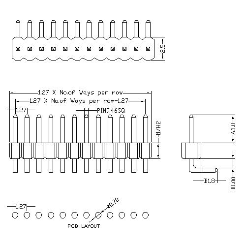 1.27 mm Pin Header Single Row Angle Type