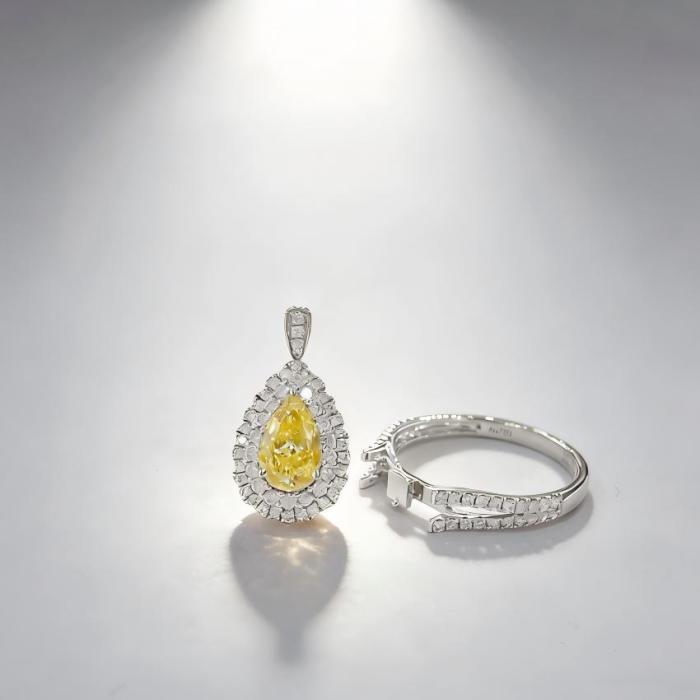 Colgante de anillo convertible de diamantes de laboratorio de pera amarilla IGI