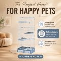 Gaiola para animais de estimação com tubo quadrado de aço e bandeja de plástico com 3 camadas respirável para cães e gatos
