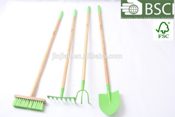FCS garden tool set wooden long handle rake /brush /spade set.