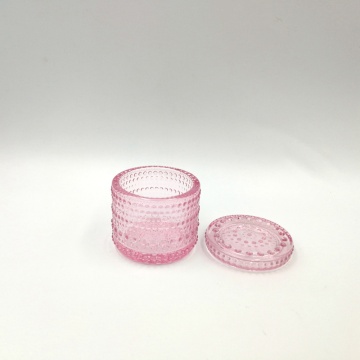 Barattolo di vetro con motivo a mini perle di colore rosa per candela