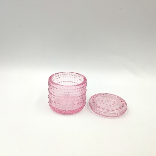 Pink color mini pearl pattern glass jar for candle