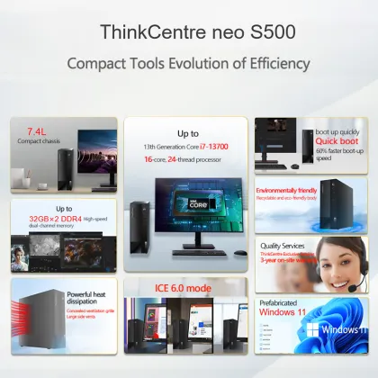 S500 ThinkCentre neo I5-13400 Desktop Computer - 16G RAM 512G Storage 7.4L