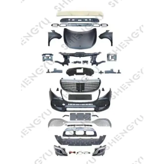 Car Bumper Upgrade Kit for Benz Viano 2010-2015 to GLS Maybach - Front Bumper Assembly with Grille, Hood, Fenders, and Headlights