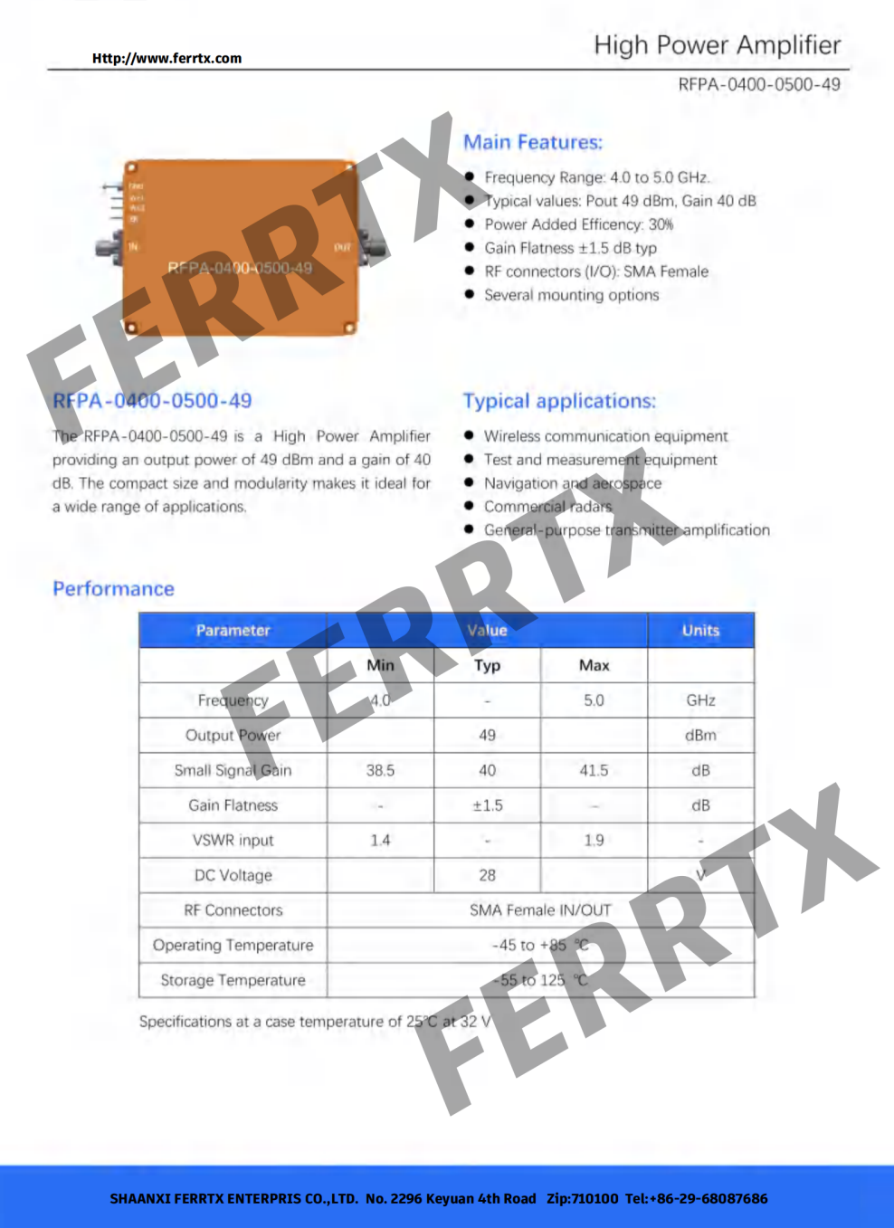 Broadband High Power Amplifier
