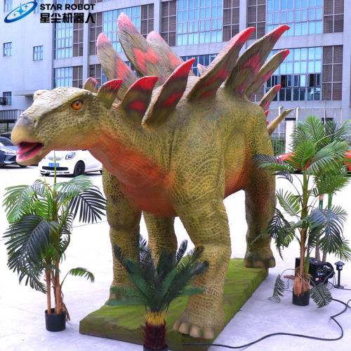 Prop Animatronik Stegosaurus Bertema Hijau 4m yang Dapat Disesuaikan