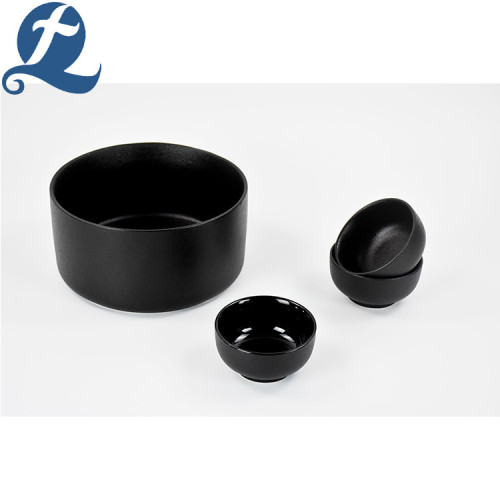 Conjunto de tigela de sopa preto cerâmico fosco