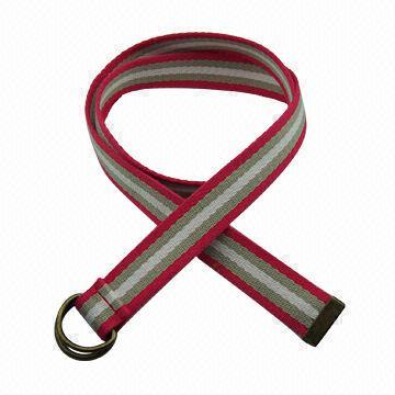 3cm Double D-ring Canvas Belt, Made of Striped Woven Webbing