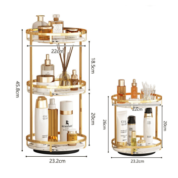 3-Tier Gold Bathroom Shelf: A Rotating Makeup Organizer and Cosmetics Storage Rack for Vanity Countertops
