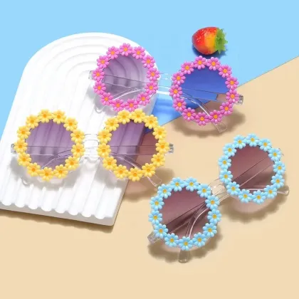 Cute Flower Sunglasses for Kids - Feirong Vintage UV400 Toddler Shades