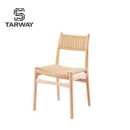 Wholesale Cheap Classic Hotel Banquet Restaurant Cafe Solid Wood Frame Woven Paper Cord Seat Rattan Dining Chair