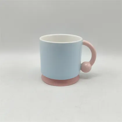 Blue Pink Handle Ceramic Coffee Mug