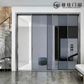 Балконная тонкая рама, серая стеклянная раздвижная дверь