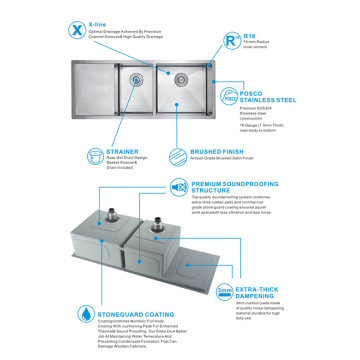 Double Bowl Undermount Sink Stainless Steel With Drainboard