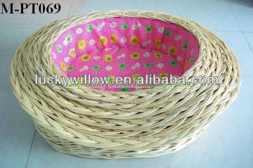 6 pcs set Round wicker pet basket with pink floral liner