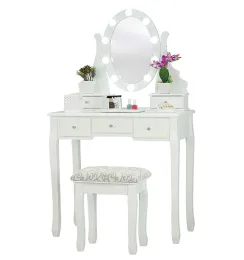 LED Lights White Fineboard Mirrored Dressing Table