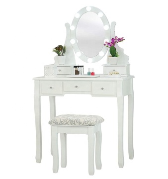 LED Lights White Fineboard Mirrored Dressing Table