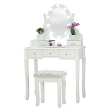 LED Lights White Fineboard Mirrored Dressing Table