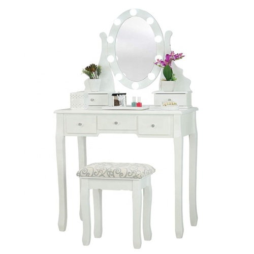 White Dressing Table Mirror LED Lights White Fineboard Mirrored Dressing Table Factory