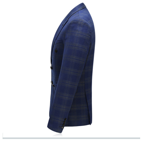 Elegant Navy Check Double Breasted Italian Suit