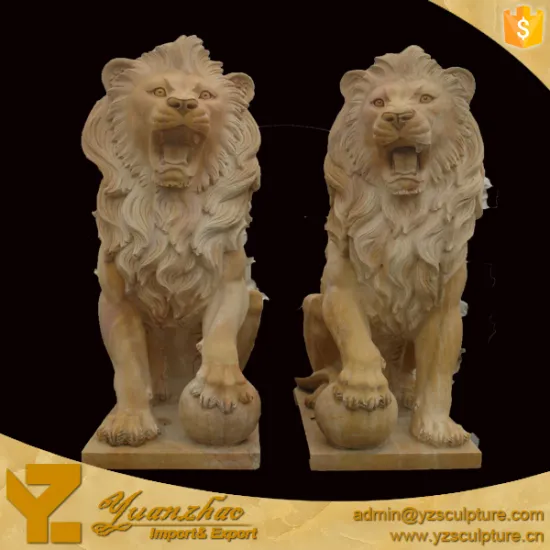 Outdoor Natural Yellow Marble Lion Statue Carving