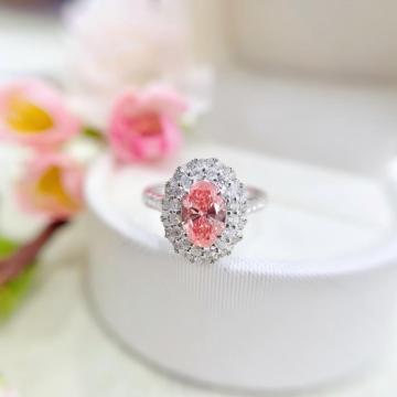 1ct オーバル ピンク ラボ ダイヤモンド 取り外し可能 ハロー リング