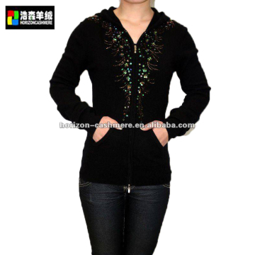 Women Black Sequin Cashmere Sweater, Women Top Brand Black Cashmere Sweater