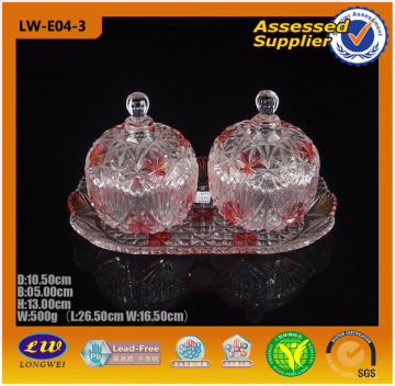 Beautiful / Pretty Glass Jar Sets, Glass Sugar/Candy Jar, Glass Jar with Lid (LW-E04-3)