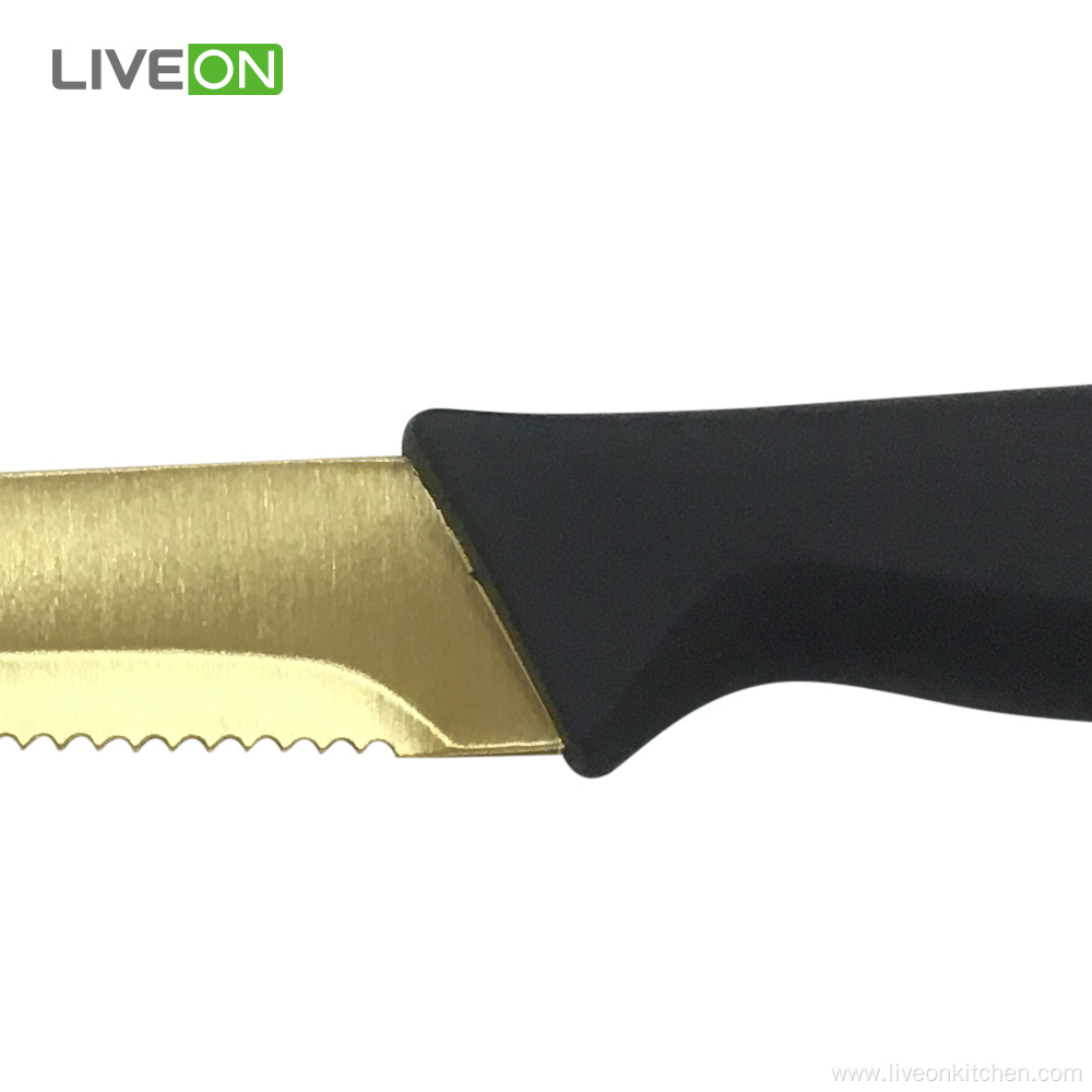 Gold Titanium Coating Steel Plastic Handle Steak Knife
