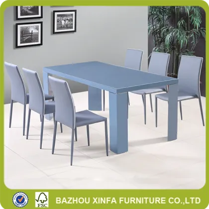 Blue glass top furniture dining table with wooden leg