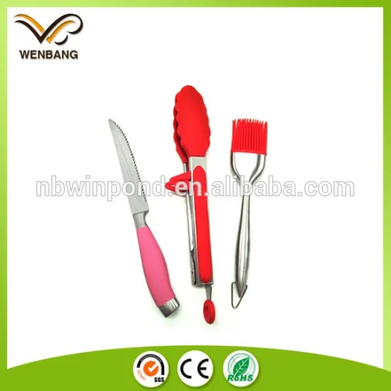 3pcs kitchen utensil silicone knife, tong, brush set
