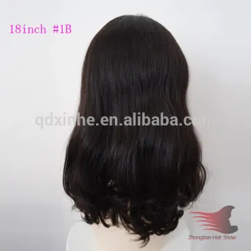 Mongolian human hair slight layer 18inch #1B wave style jewish lace front wig