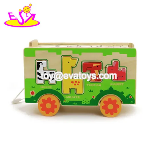 children wooden animal bus with building blocks W05C066