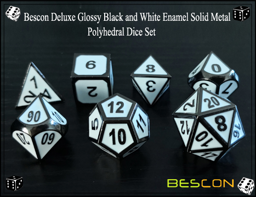 Bescon Deluxe Glossy Black and White Enamel Solid Metal Polyhedral Role Playing RPG Game Dice Set (7 Die in Pack)-5