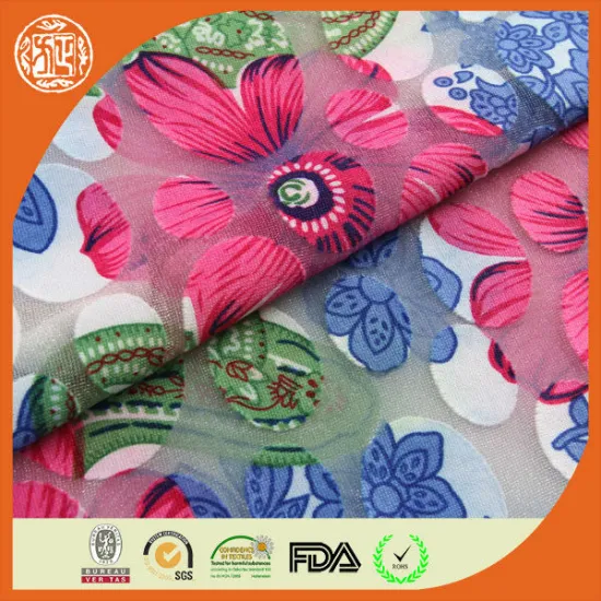 Nylon /poly printed burnout fabric for garment