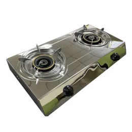 Silver Desktop Easy To Operate Stainless Steel Gas Stove 2 Burner Gas Cooktops